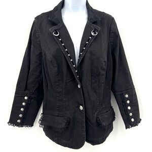 TRIPP NYC Gothic Black Corset Back Jacket Skull Buttons S/M Punk Lace Witchy
